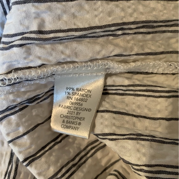 L Christopher & Banks Gray and White Pinstripe top with smocked neck, peasant - Picture 3 of 6